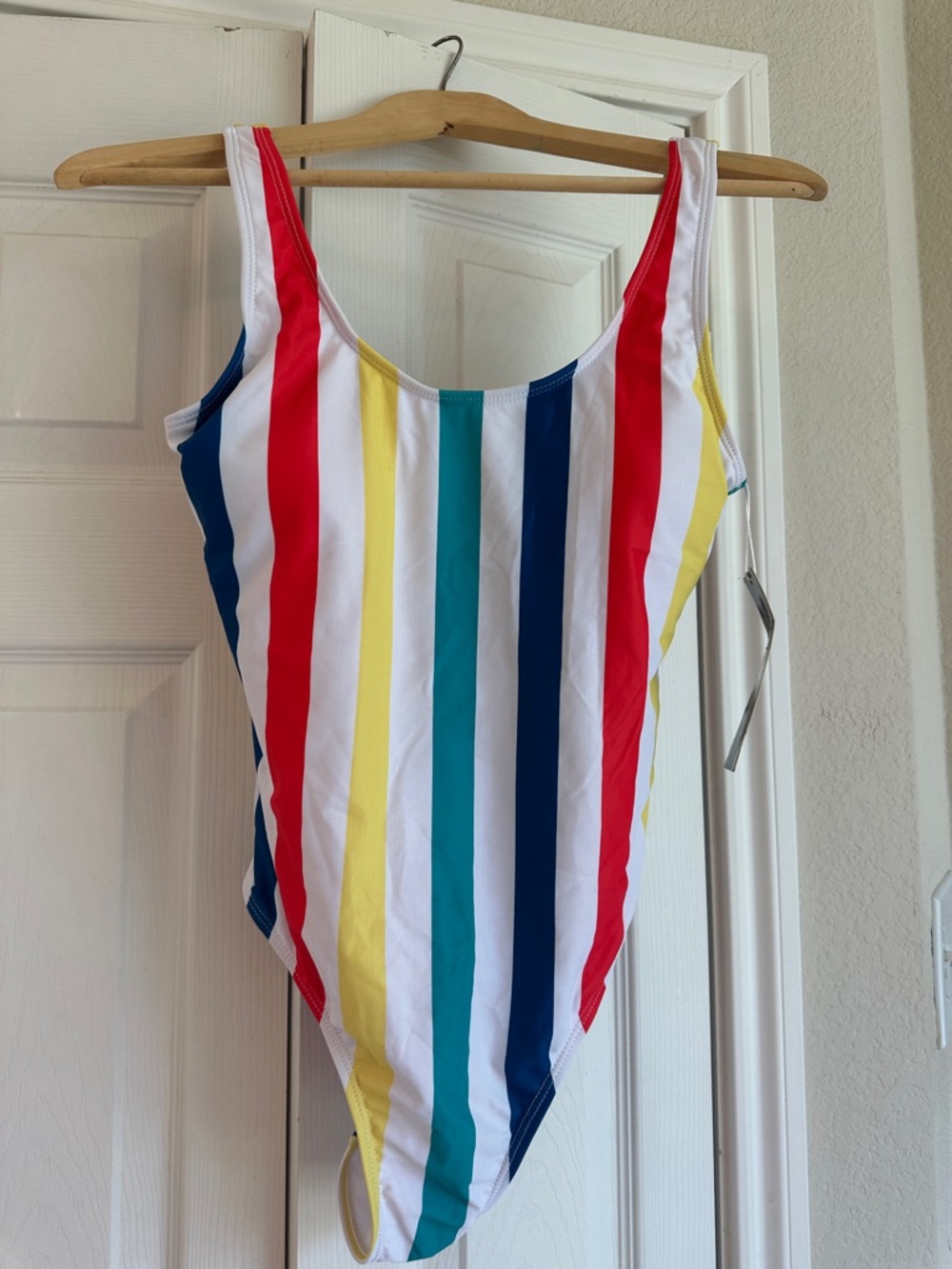 Women’s One-Piece Swimsuit - Multicolor Vertical Stripe